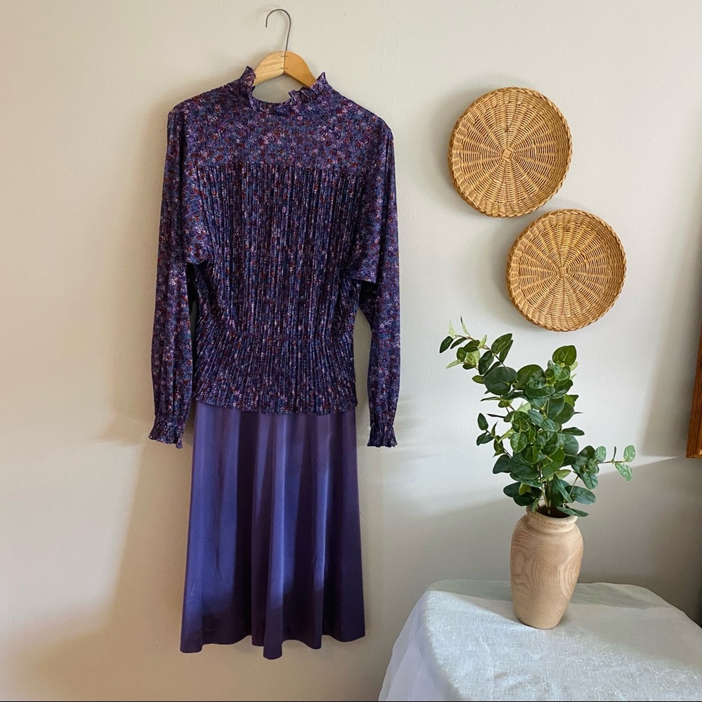 Vintage 1980s Liz Roberts Inc. Purple Floral Dress View 6
